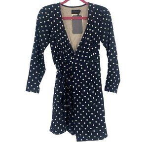 Fauxgerty The Edie Navy White Polka Dots Wrap Dress XS Rayon Sustainable